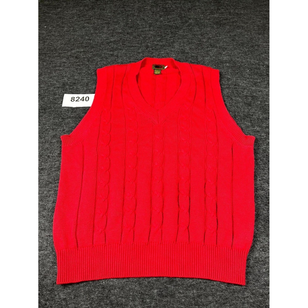 Vintage Boston Traders Sweater Vest Men XL Red Cotton Cable Knit Hong Kong‎ Made